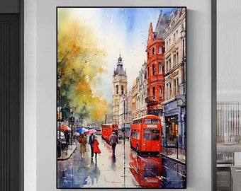 Colorful oil Painting of London Street London Cityscape Painting, London Oil Painting, Home Decor Wall Art, London Wall Art