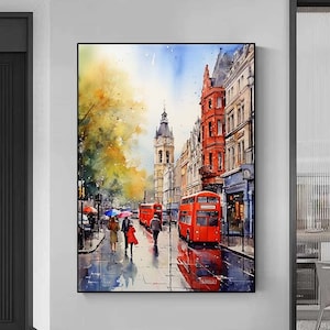 Colorful oil Painting of London Street London Cityscape Painting, London Oil Painting, Home Decor Wall Art, London Wall Art
