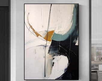 Pintura negra, pintura blanca, pintura abstracta original, pintura abstracta minimalista, pintura abstracta grande, pintura de lienzo de pared grande