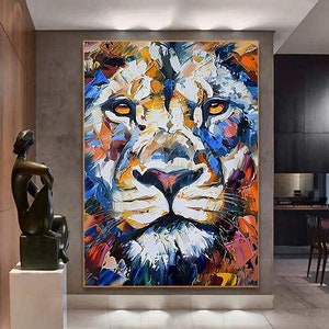Animal Wall Art,Original Custom Lion Oil Painting on Canvas,Wall Art, Abstract Canvas, Modern Wall Decor, Bright Colorful Abstract Art