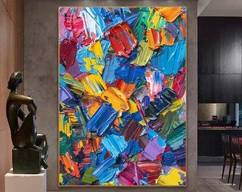 Mes schilderij, groot abstract schilderij, originele textuur handgeschilderd olieverfschilderijen op canvas, 3D-getextureerde olieverfschilderij, kleurrijk schilderij