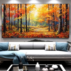 Kleurrijk herfstbos olieverfschilderij origineel getextureerde woonkamer decor schilderij impressionistisch origineel olieverfschilderij boom muur decor