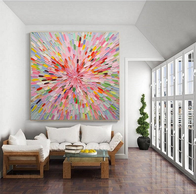 Bunte Blumen Malerei auf Leinwand, Original abstrakte Malerei, große Wandkunst, Wohnkultur, Büro Wanddekoration, handgemachte handgemalte Wandkunst Bild 4