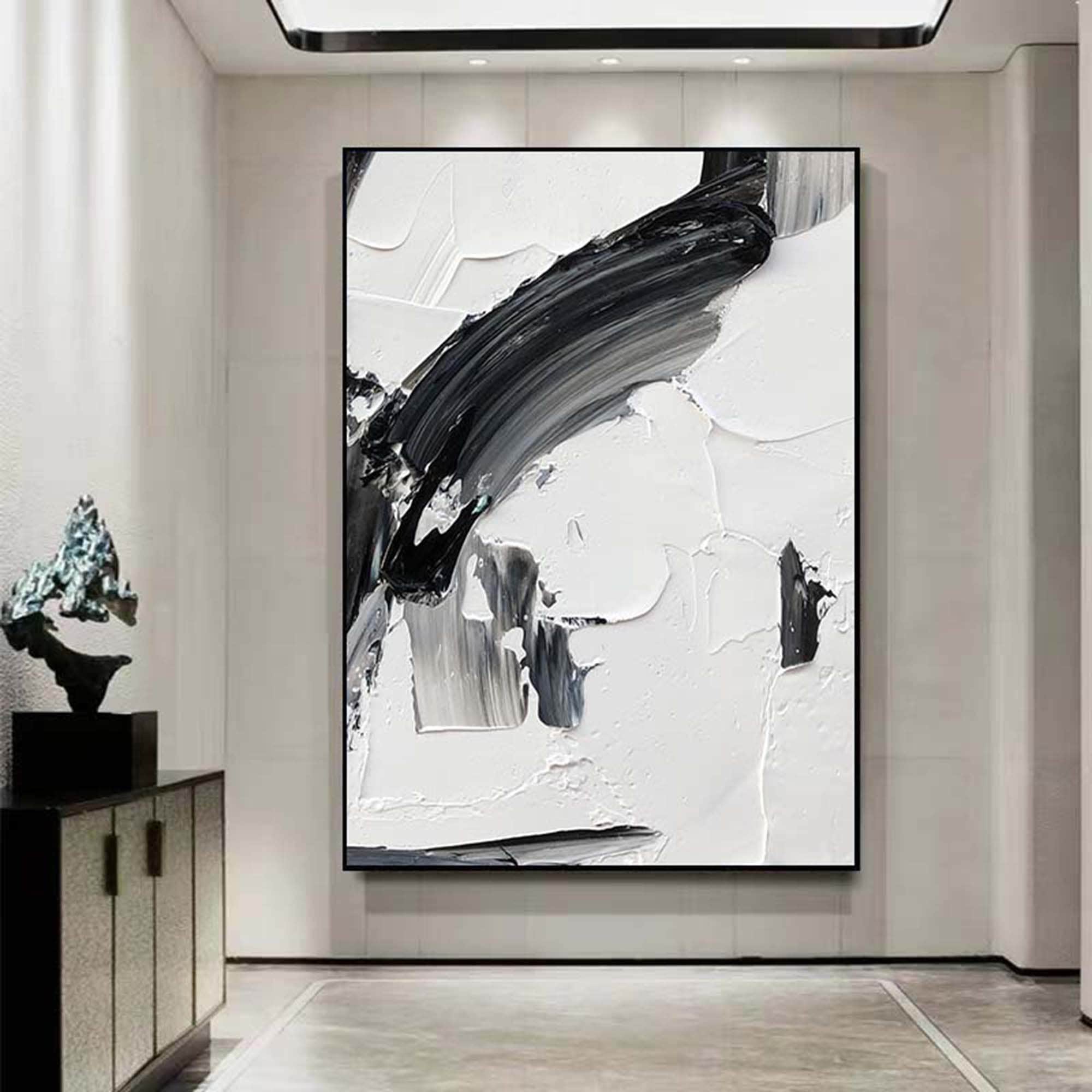 白黒抽象アート 黒のテクスチャ壁アート 白黒絵画 白黒壁アート 白黒3D
