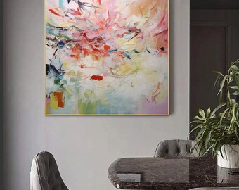 カラフルなアクリルキャンバスアート、抽象アートの大きな絵画、現代