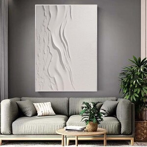 Large Nordic White Abstract Wall Beige 3D Texture Painting White ...