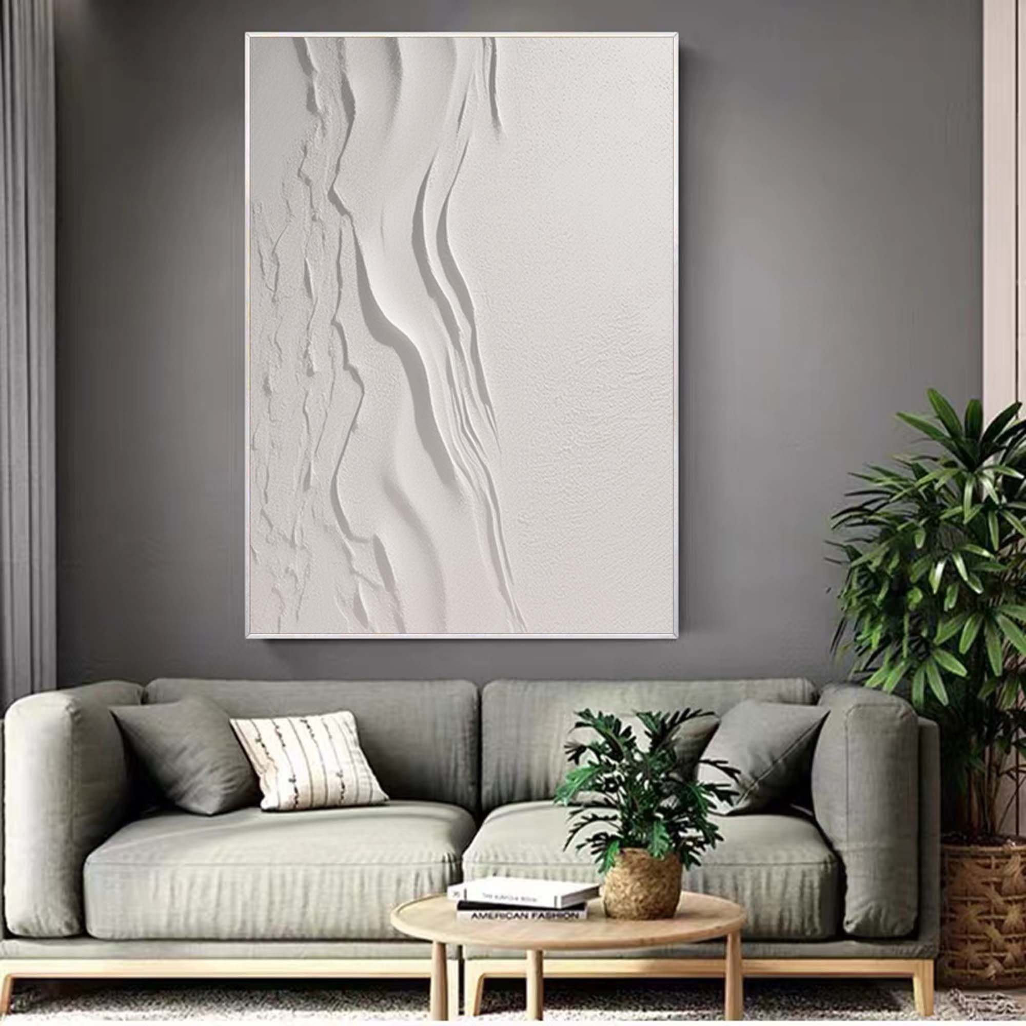 Large Nordic White Abstract Wall Beige 3D Texture Painting White ...