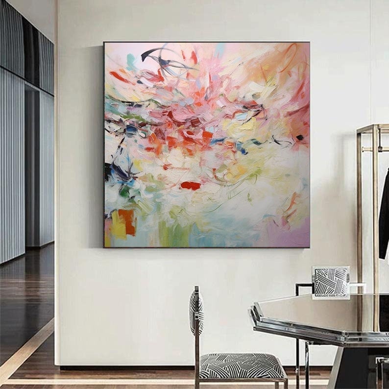 カラフルなアクリルキャンバスアート、抽象アートの大きな絵画、現代