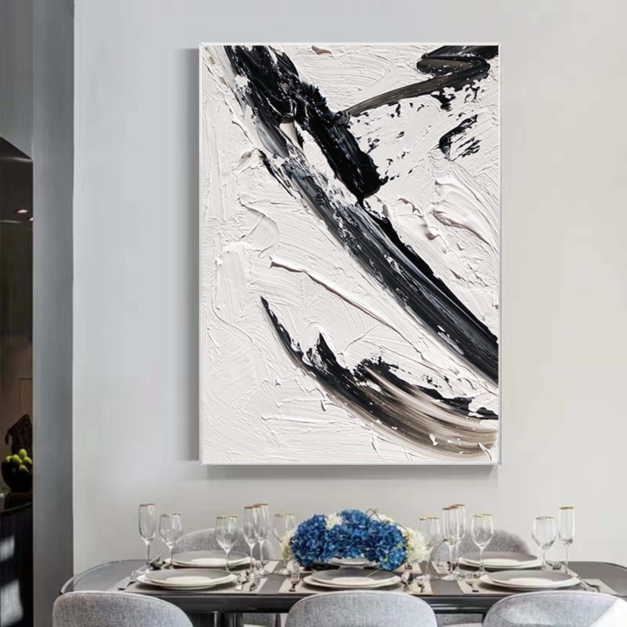 白黒抽象芸術 白黒絵画 黒のテクスチャ壁アート 白黒壁アート 白黒3D
