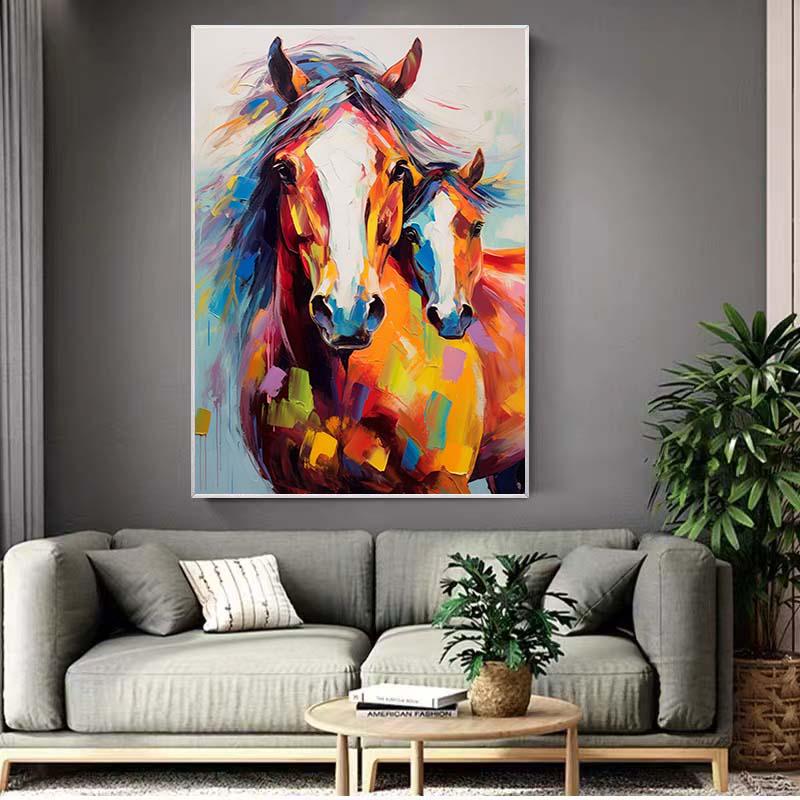 キャンバスに描かれた馬油テクスチャー絵画、馬の絵画オリジナル、動物
