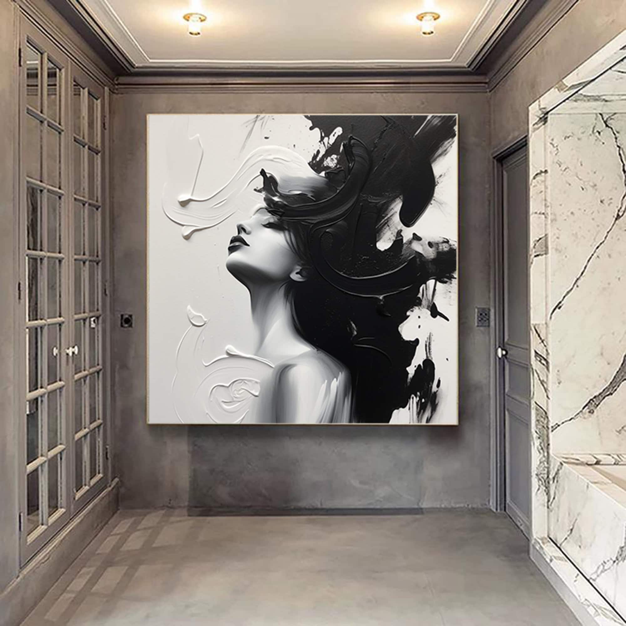 Large Black and White Wall Art Corridor Artlarge Abstract Wall Art Canvas Black and White Oil ...