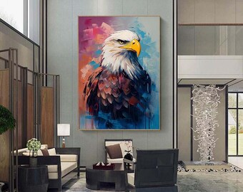 抽象的な鷲の絵、白頭鷲の絵、鳥の肖像画、装飾的な油絵、白頭鷲の絵