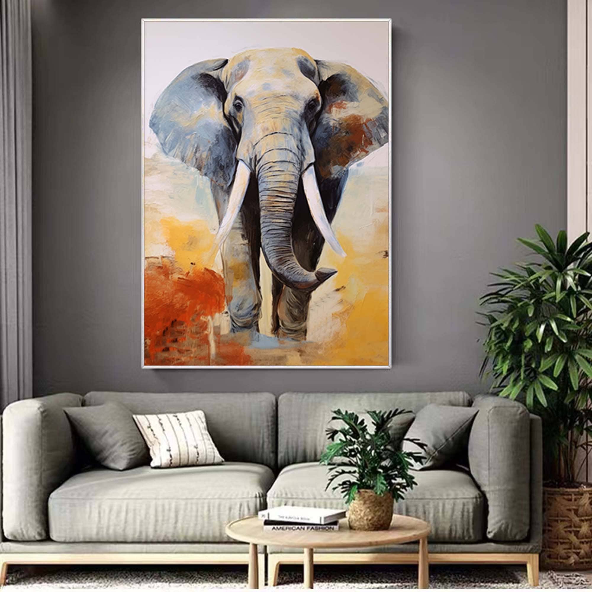 Elephant Painting Elephant Canvas Art Elephant Wall Decor Large Animal ...