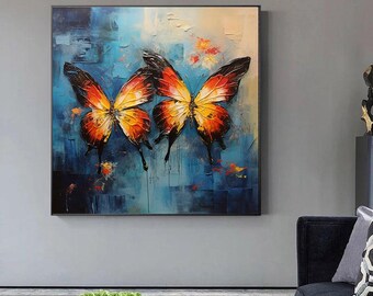 キャンバスに描かれた抽象的な蝶の油絵 テクスチャ蝶の絵画 ミニマ