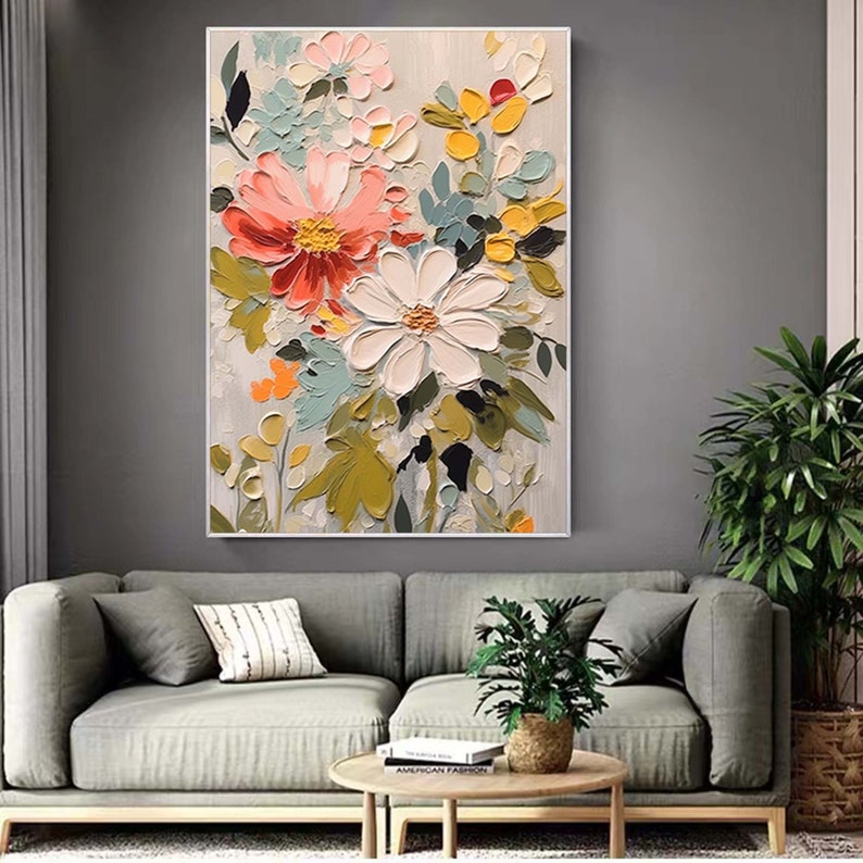 Abstract Flower Oil Painting on Canvas,boho Wall Decor,original Floral ...