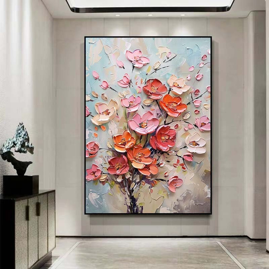 Abstract Blossom Flower Oil Painting on Canvas, Large Wall Art, Modern ...