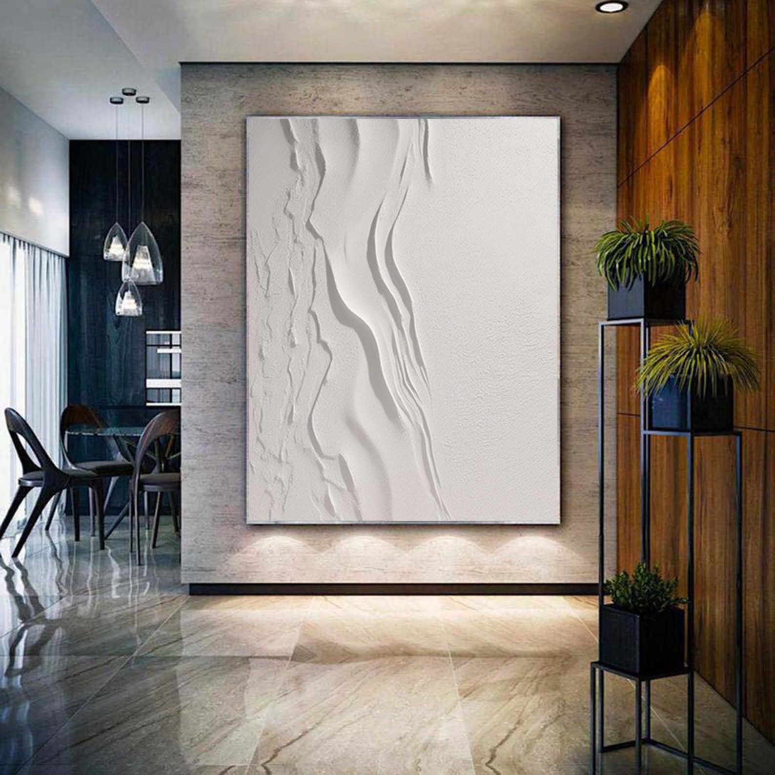 Large Nordic White Abstract Wall Beige 3D Texture Painting White ...