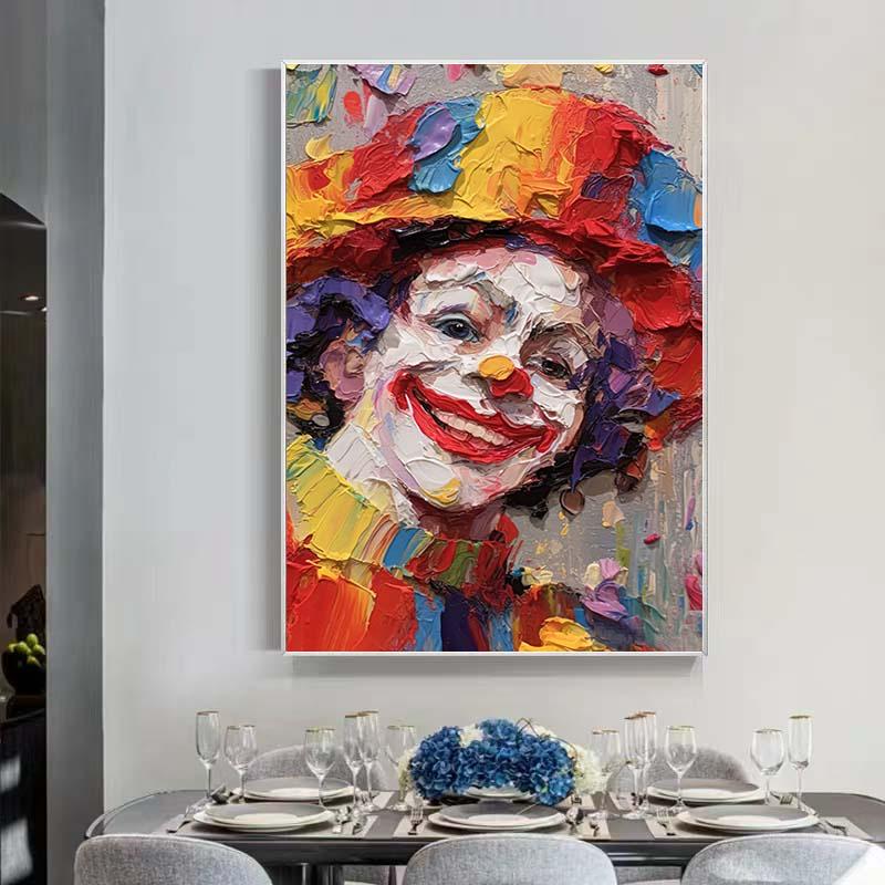 大型オリジナルテクスチャピエロ油絵鮮やかな抽象的なピエロの肖像画