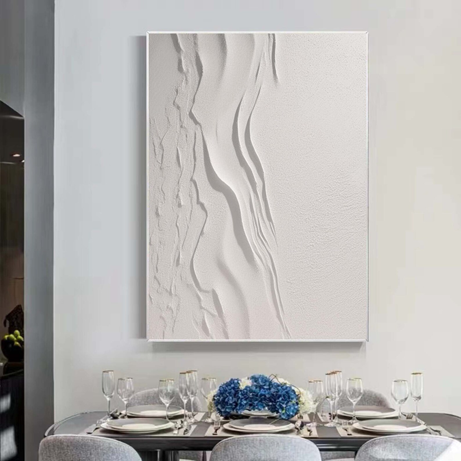 Large Nordic White Abstract Wall Beige 3D Texture Painting White ...