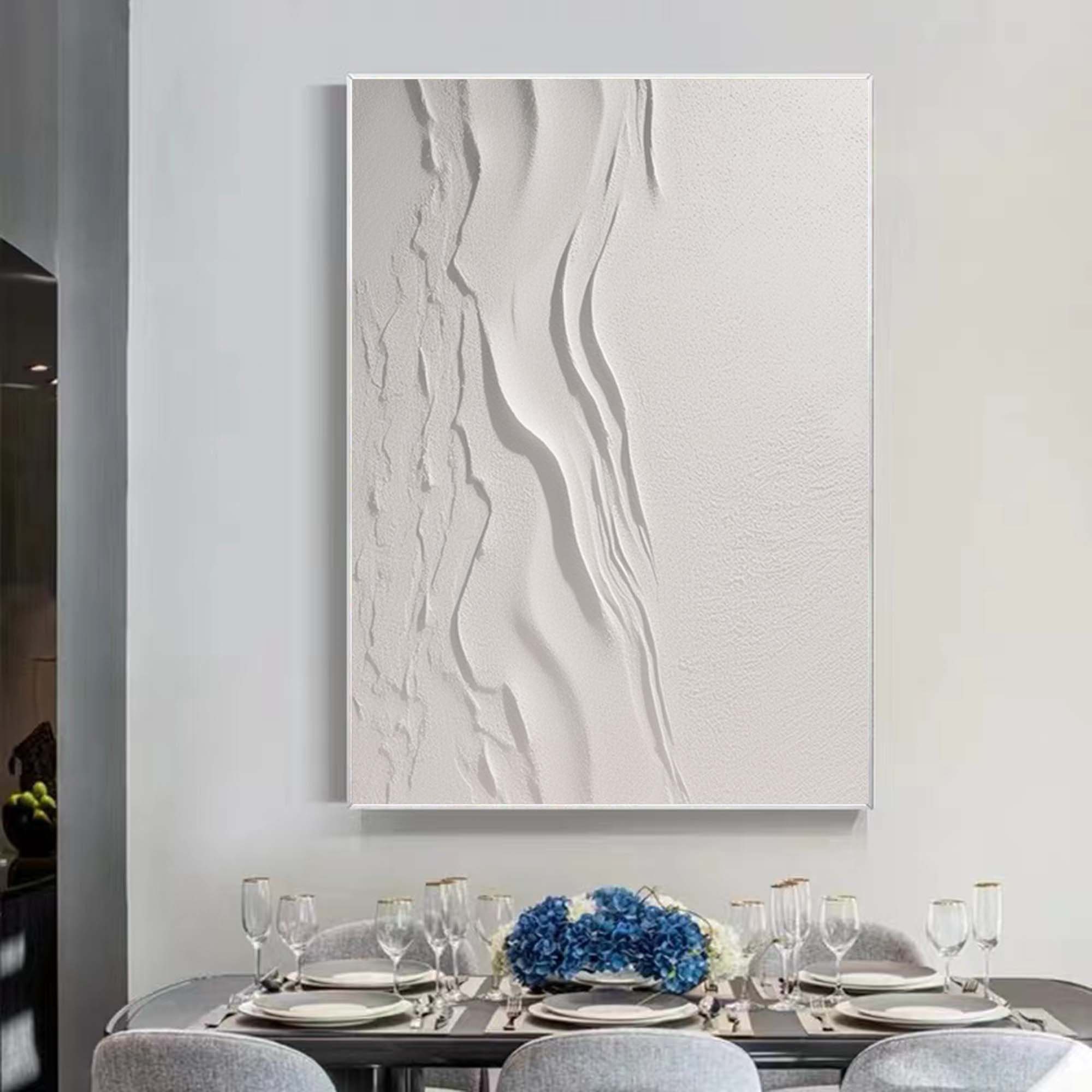 Large Nordic White Abstract Wall Beige 3D Texture Painting White ...