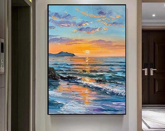 オリジナルのカラフルな海の絵画、キャンバスに描かれた大きな抽象的な