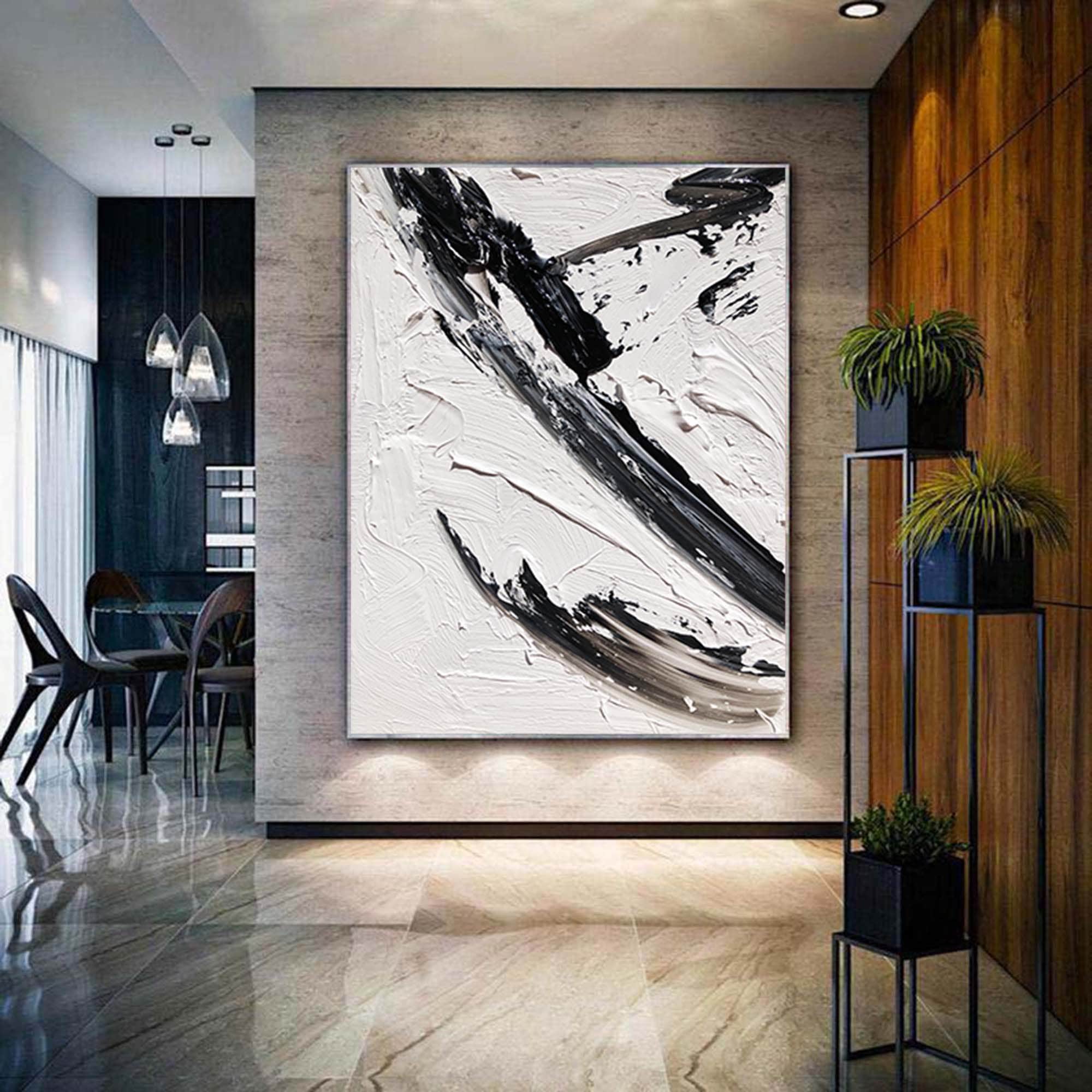 Black and White Abstract Art Black and White Painting Black Textured ...