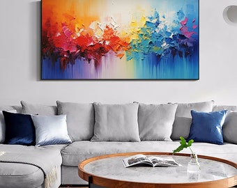 オリジナルの抽象油絵カラフルな吊り下げ絵、リビングルーム用の