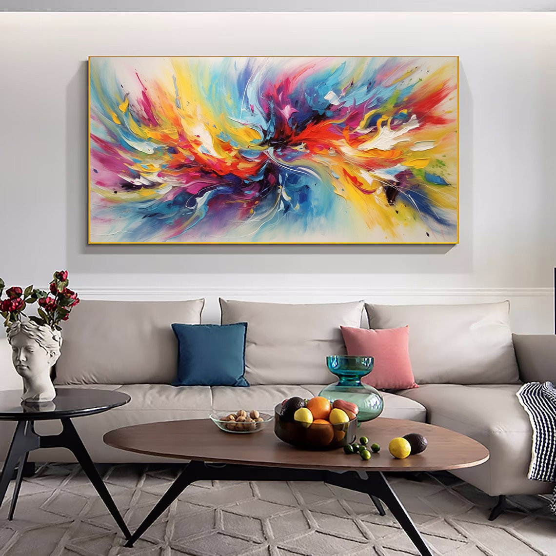オリジナルのカラフルな抽象画特大壁アートテクスチャキャンバスアート