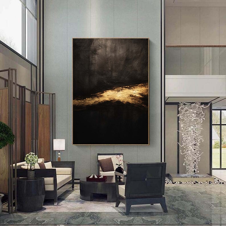 Black and Gold Abstract Art Original Abstract Painting on Canvas Large ...