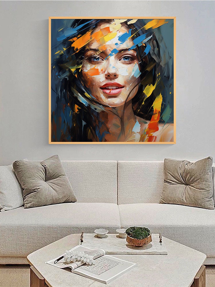 Woman Face Artwork Colorful Abstract Facial Oil Painting,textured