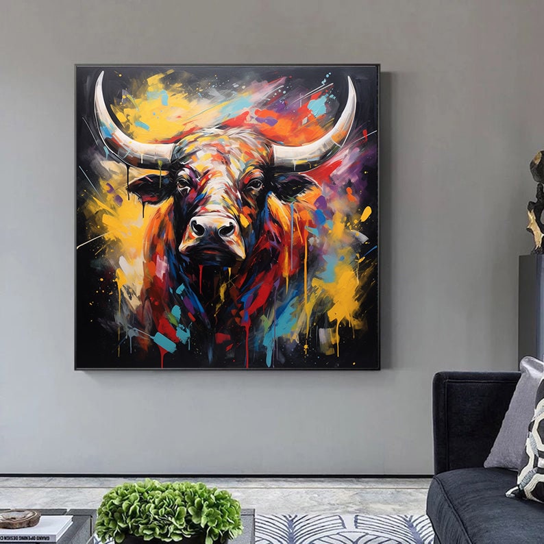 Bull Painting on Canvas,extra Large Abstract Art, Original OX Artwork ...