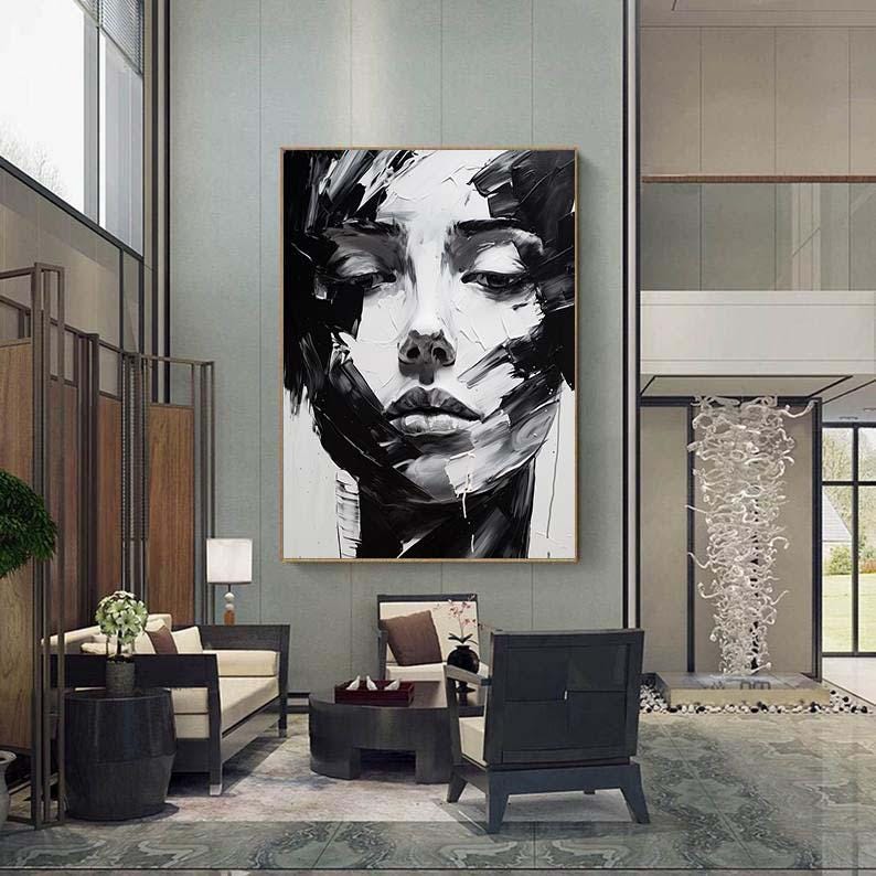 Large Black and White Face Painting Original Woman Painting on Canvas ...