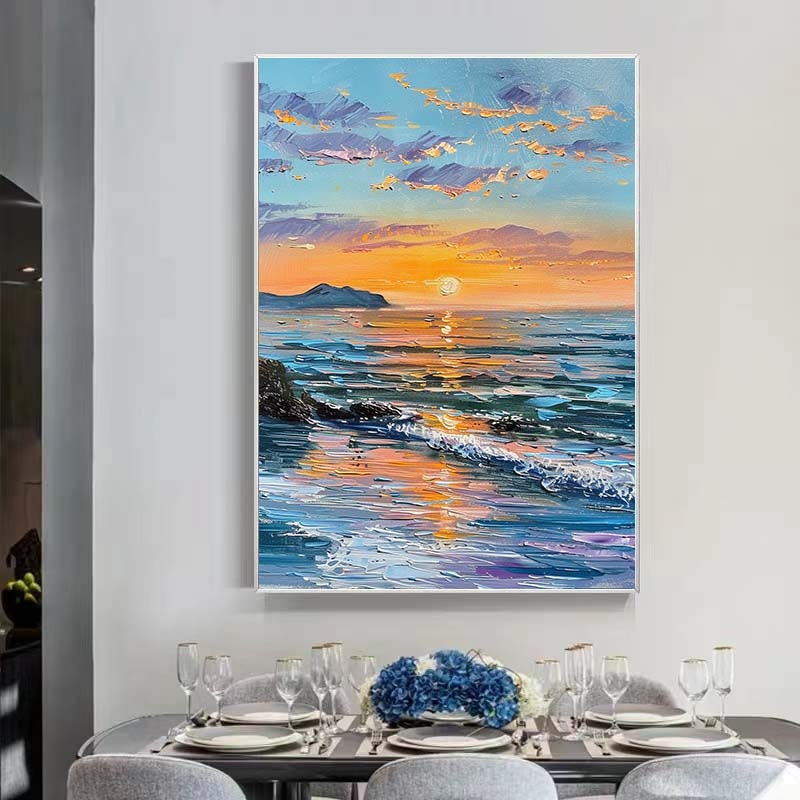 オリジナルのカラフルな海の絵画、キャンバスに描かれた大きな抽象的な