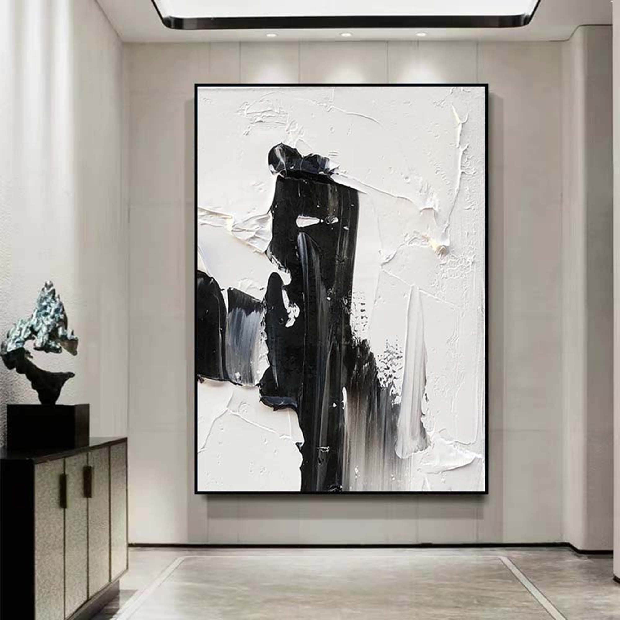 Black and White Oil Painting, Large Abstract Wall Art Canvas Modern ...