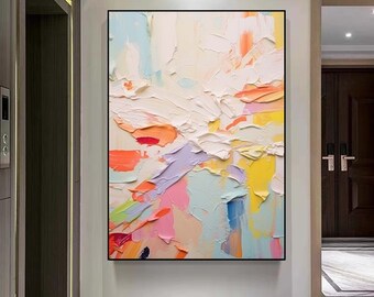 カラフルなナイフの絵画 大きなカラフルな抽象画 テクスチャのある抽象