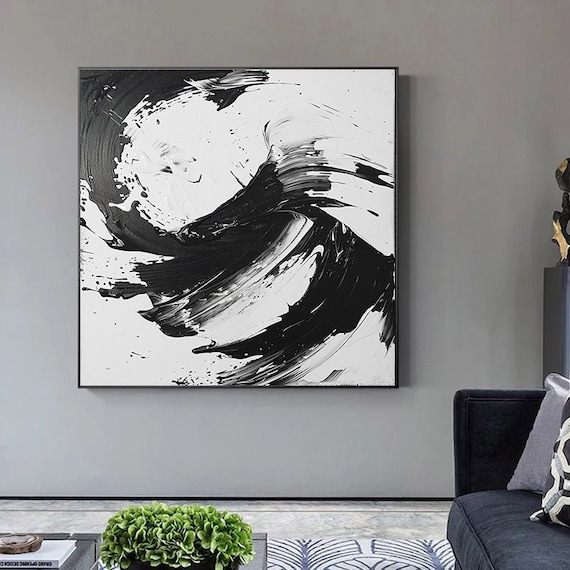 黒と白の抽象画 黒と白のテクスチャ壁アート 黒のテクスチャ
