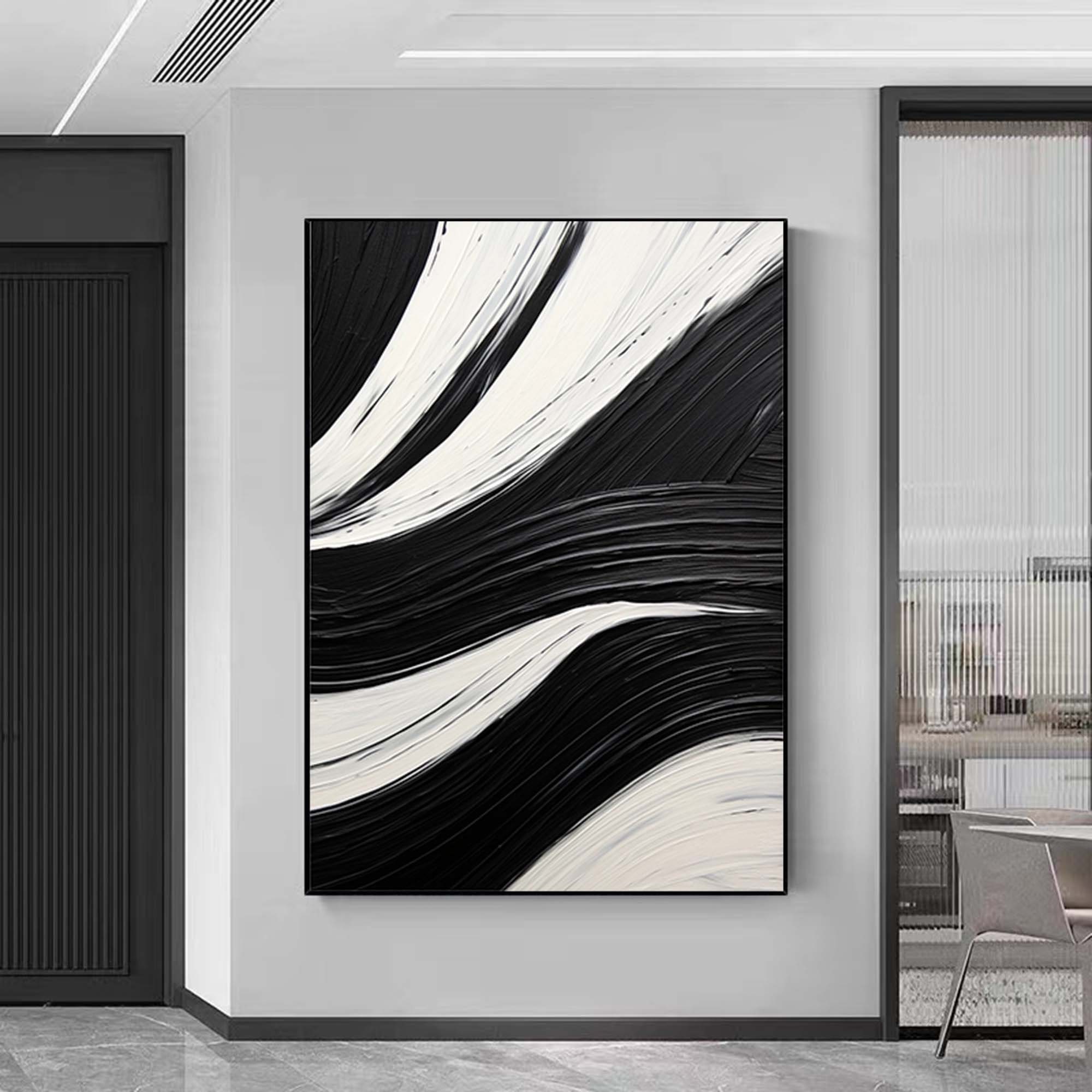 Minimalist Black and White Abstract Oil Painting Black and White Wall ...