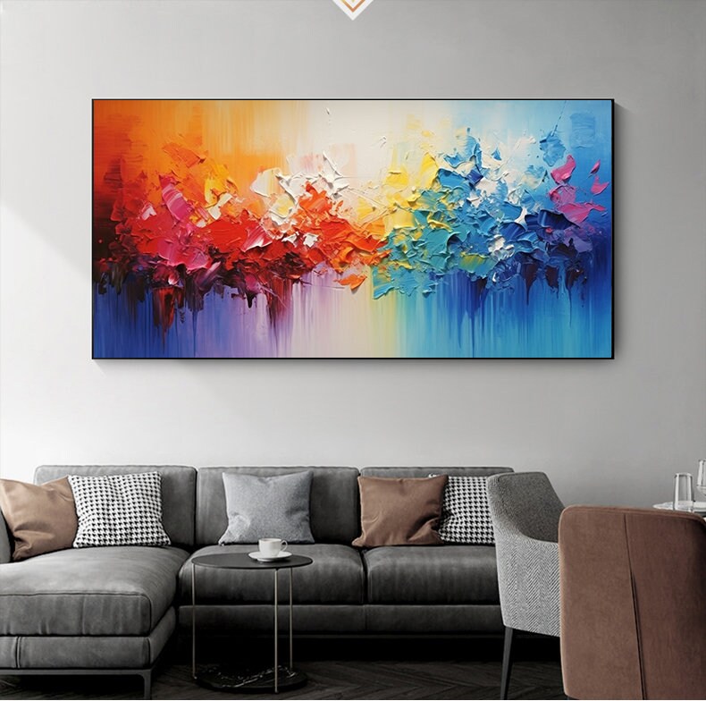 オリジナルの抽象油絵カラフルな吊り下げ絵、リビングルーム用の