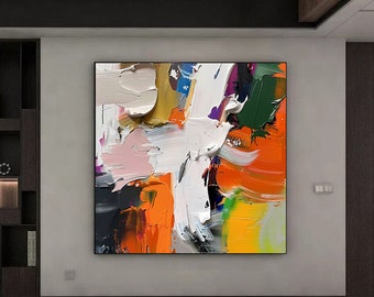 特大オリジナル抽象画、カラフルな抽象油絵、リビングルーム用の大きな
