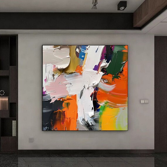 特大オリジナル抽象画、カラフルな抽象油絵、リビングルーム用の大きな