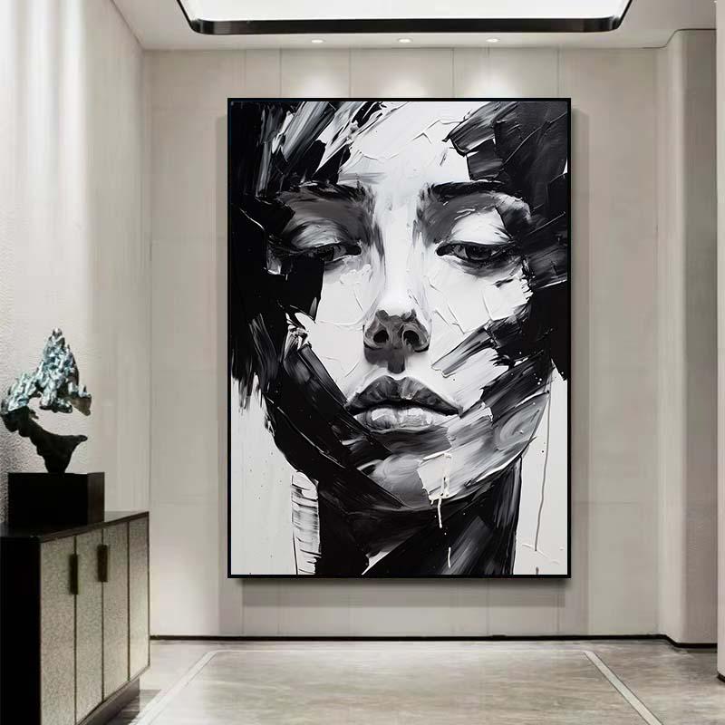 Large Black and White Face Painting Original Woman Painting on Canvas ...