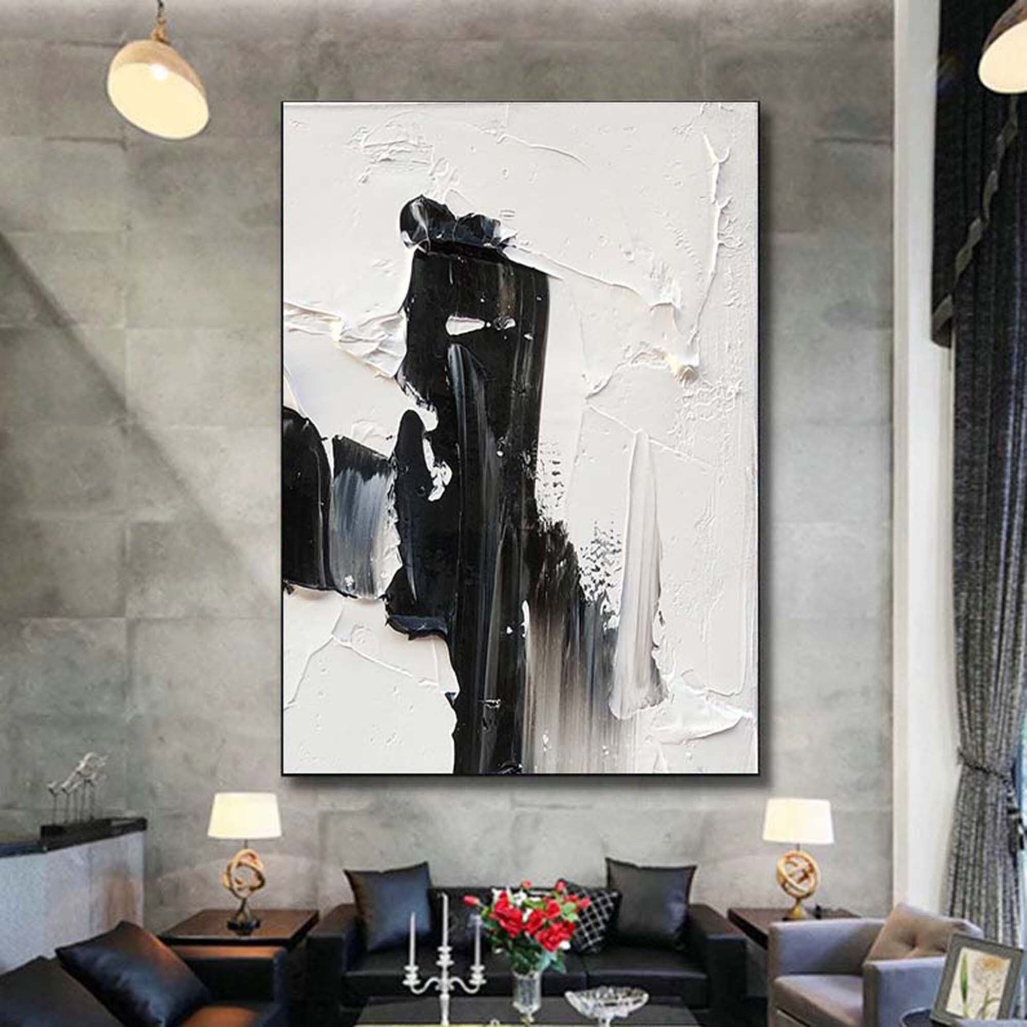 Black and White Oil Painting Large Abstract Wall Art Canvas - Etsy