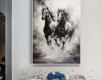 大きな印象派の馬の油絵 キャンバス、馬の油絵 馬の壁アート 馬の抽象