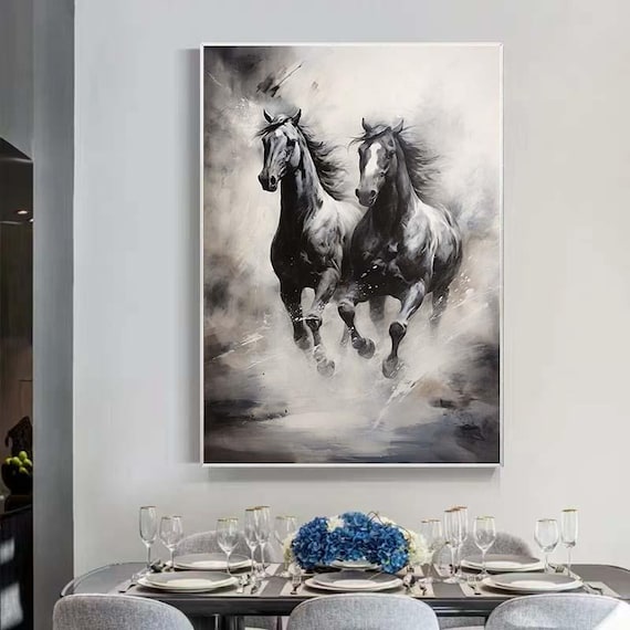 大きな印象派の馬の油絵 キャンバス、馬の油絵 馬の壁アート 馬の抽象