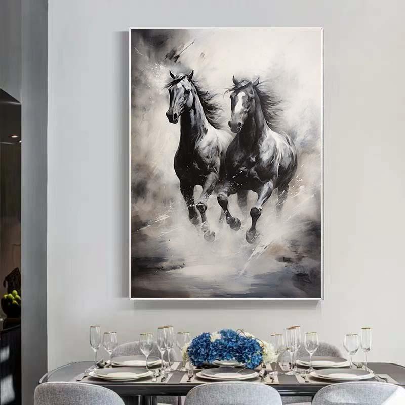 大きな印象派の馬の油絵 キャンバス、馬の油絵 馬の壁アート 馬の抽象