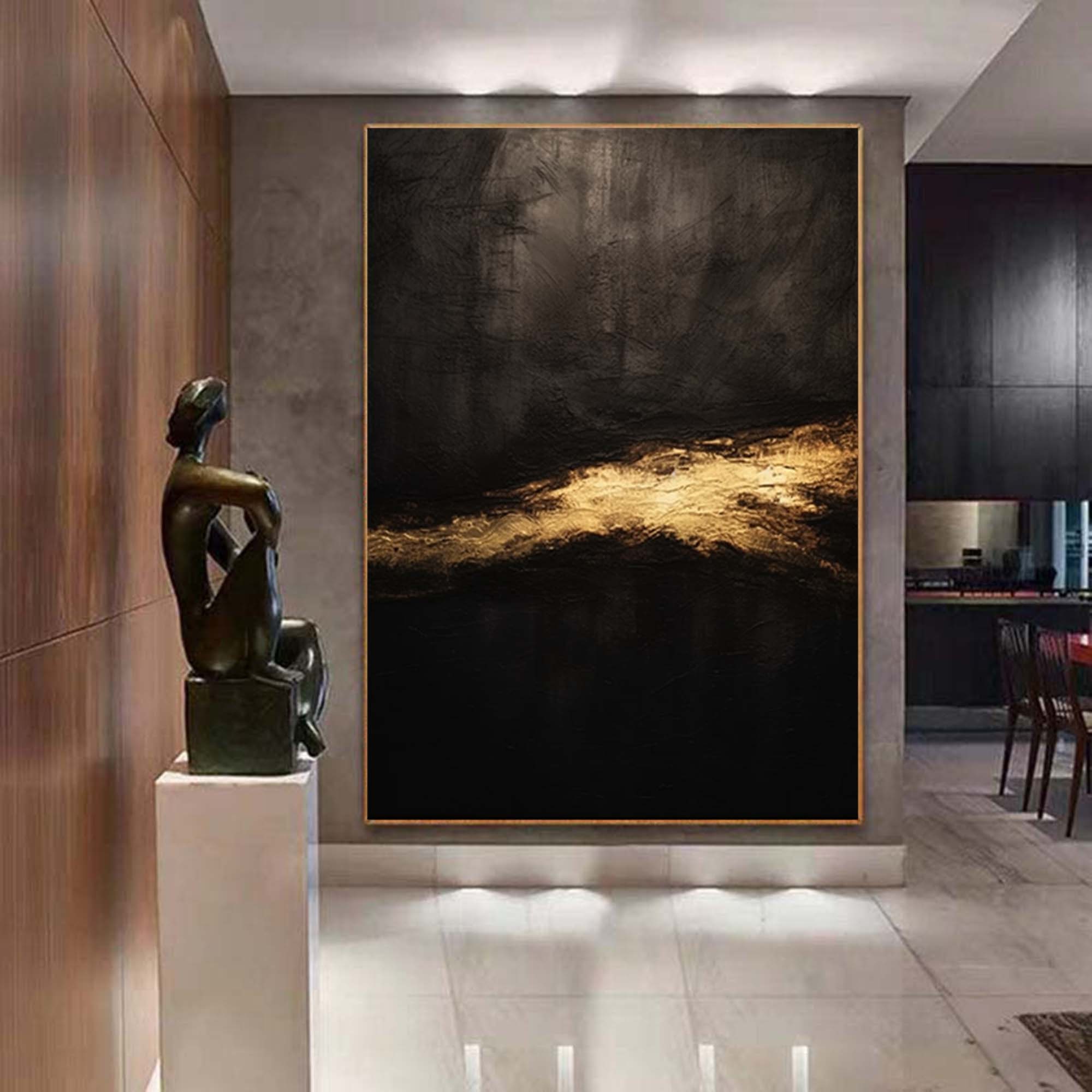 Black and Gold Abstract Art Original Abstract Painting on Canvas Large ...