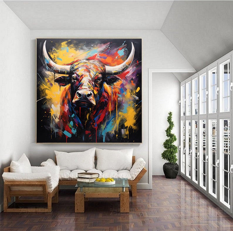 Bull Painting on Canvas,extra Large Abstract Art, Original OX Artwork ...