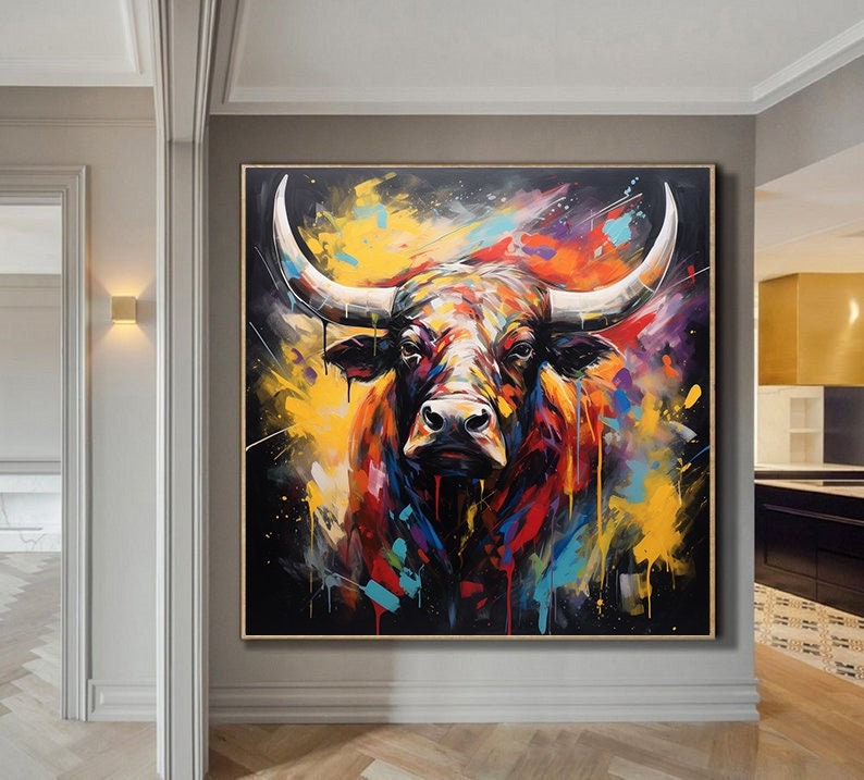Bull Painting on Canvas,extra Large Abstract Art, Original OX Artwork ...