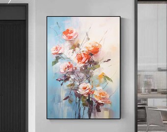 Abstract Colorful Rose Oil Painting on Canvas,original Art Flower