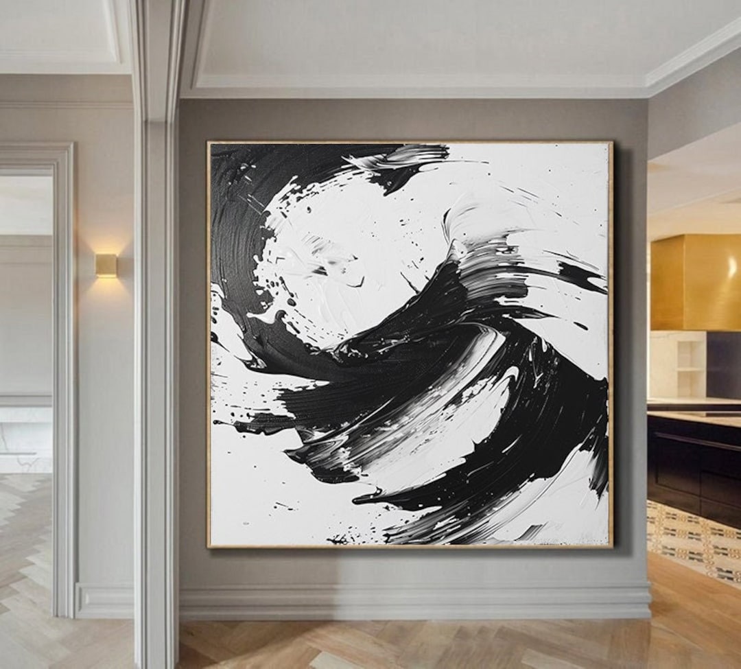 黒と白の抽象画 黒と白のテクスチャ壁アート 黒のテクスチャ